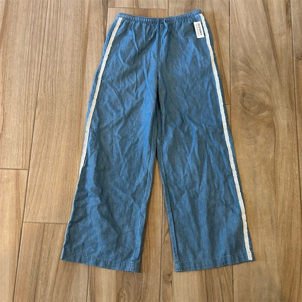 Old Navy Girls Culotte Pants XL (14-16) Blue Wide-Leg Pull-On Lace Trim
